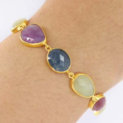 Multi Color Sapphire Gemstone Bracelet Gold