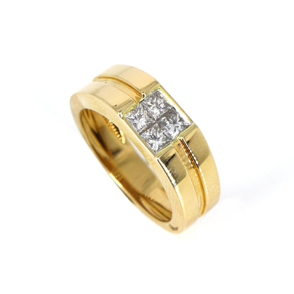 1.02 Wedding Band Yellow Princess Cut Invisible Setting Ring 18K Gold