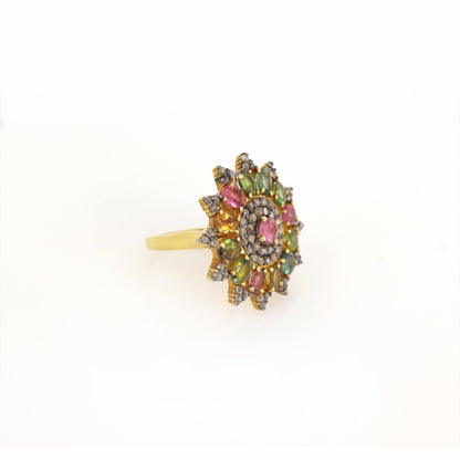 Multi Color Oval Tourmaline Ring Silver