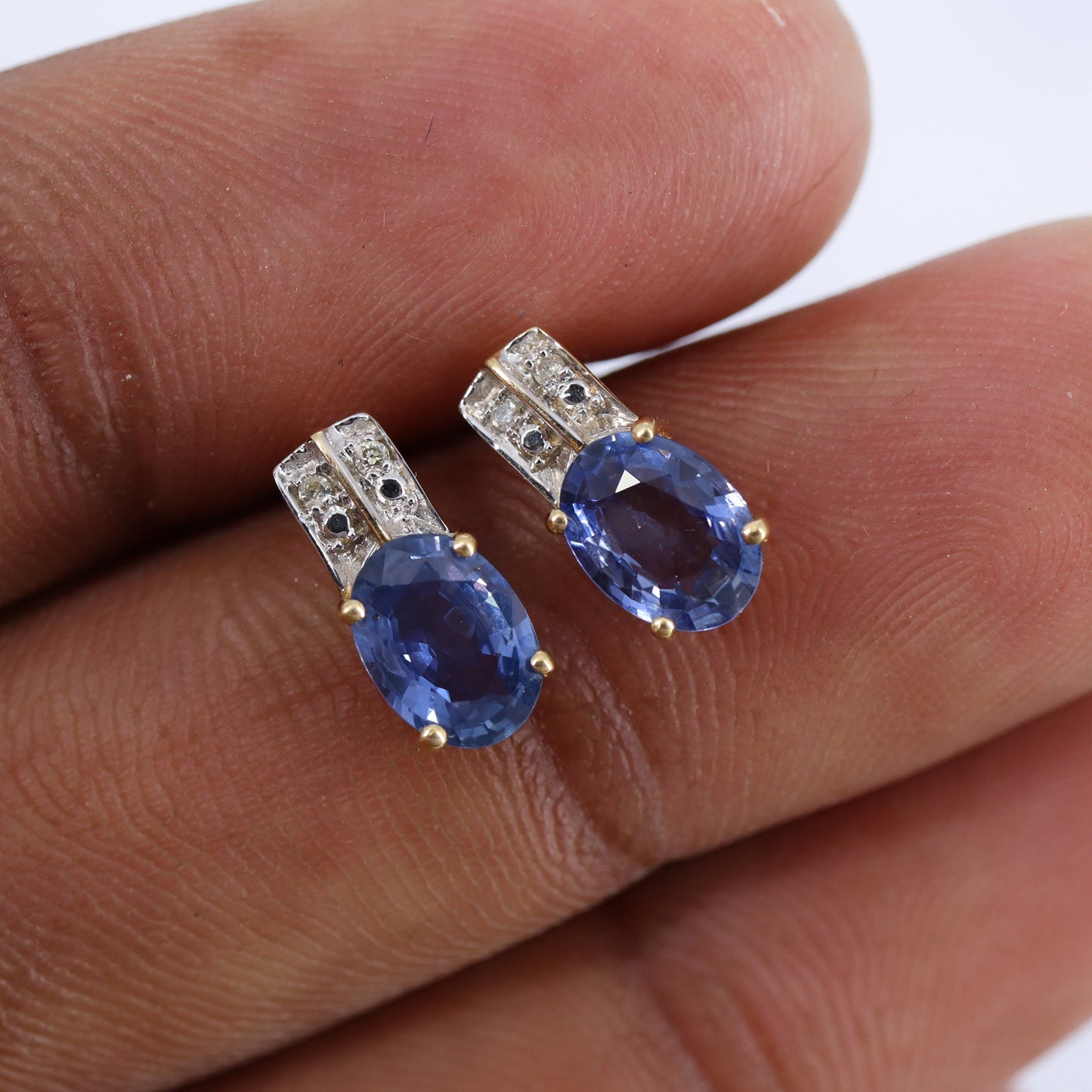 Minimalist Yellow Blue Sapphire Earring 14K Gold