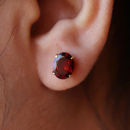 Garnet Gemstone Studs Yellow Earring 18K Gold