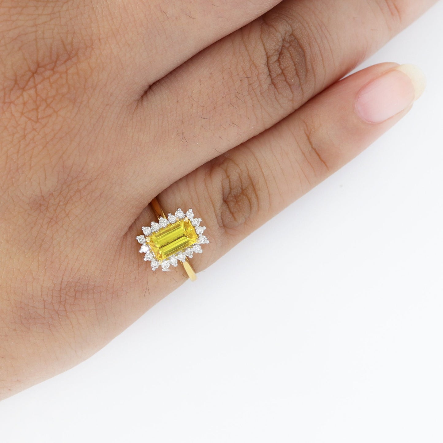 Art Deco Style Emerald Cut Yellow Sapphire Ring 14K Gold