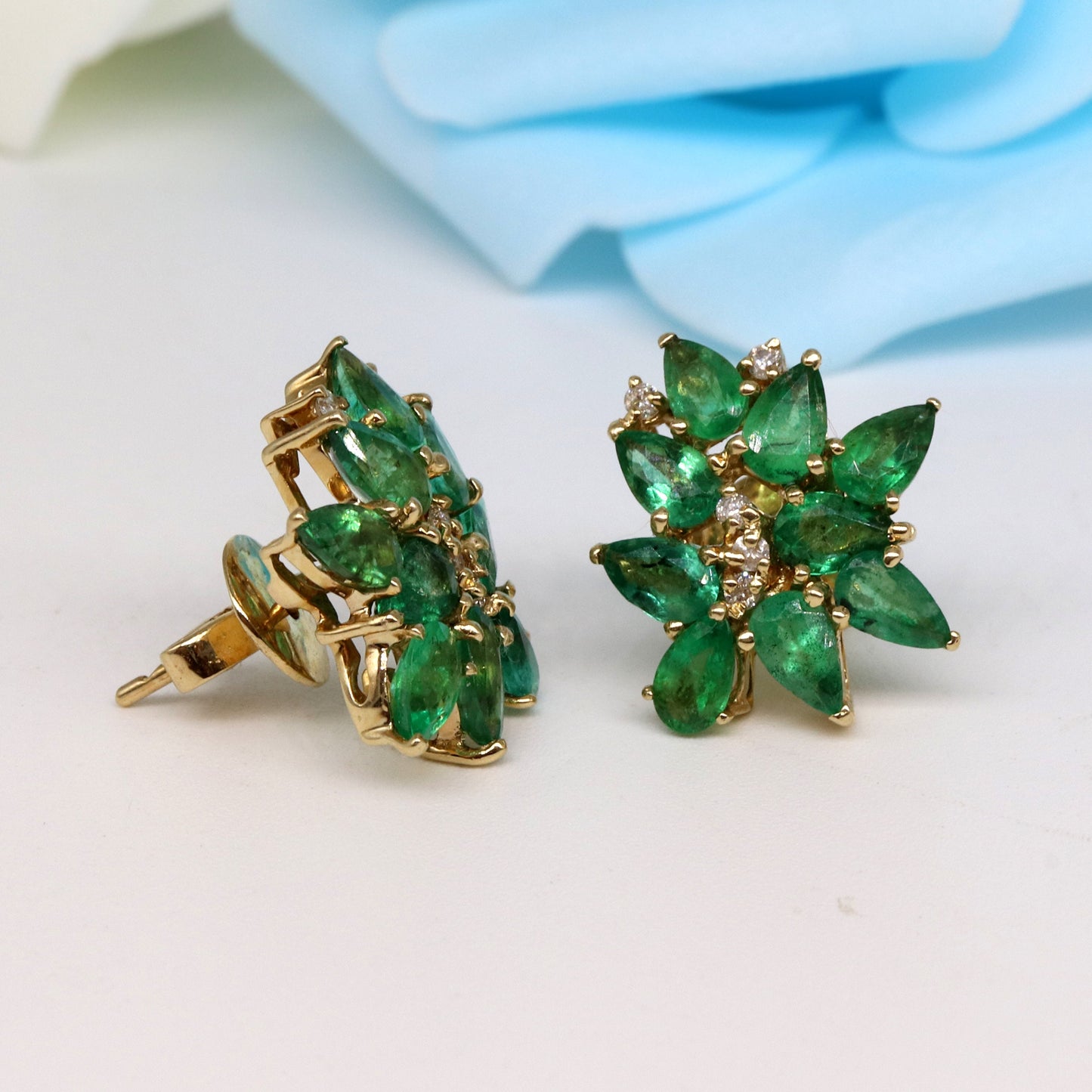 Yellow Women Studs / Emerald Earring 14K Gold