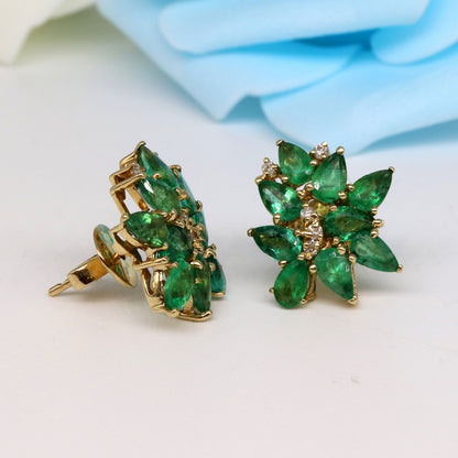 Yellow Women Studs / Emerald Earring 14K Gold