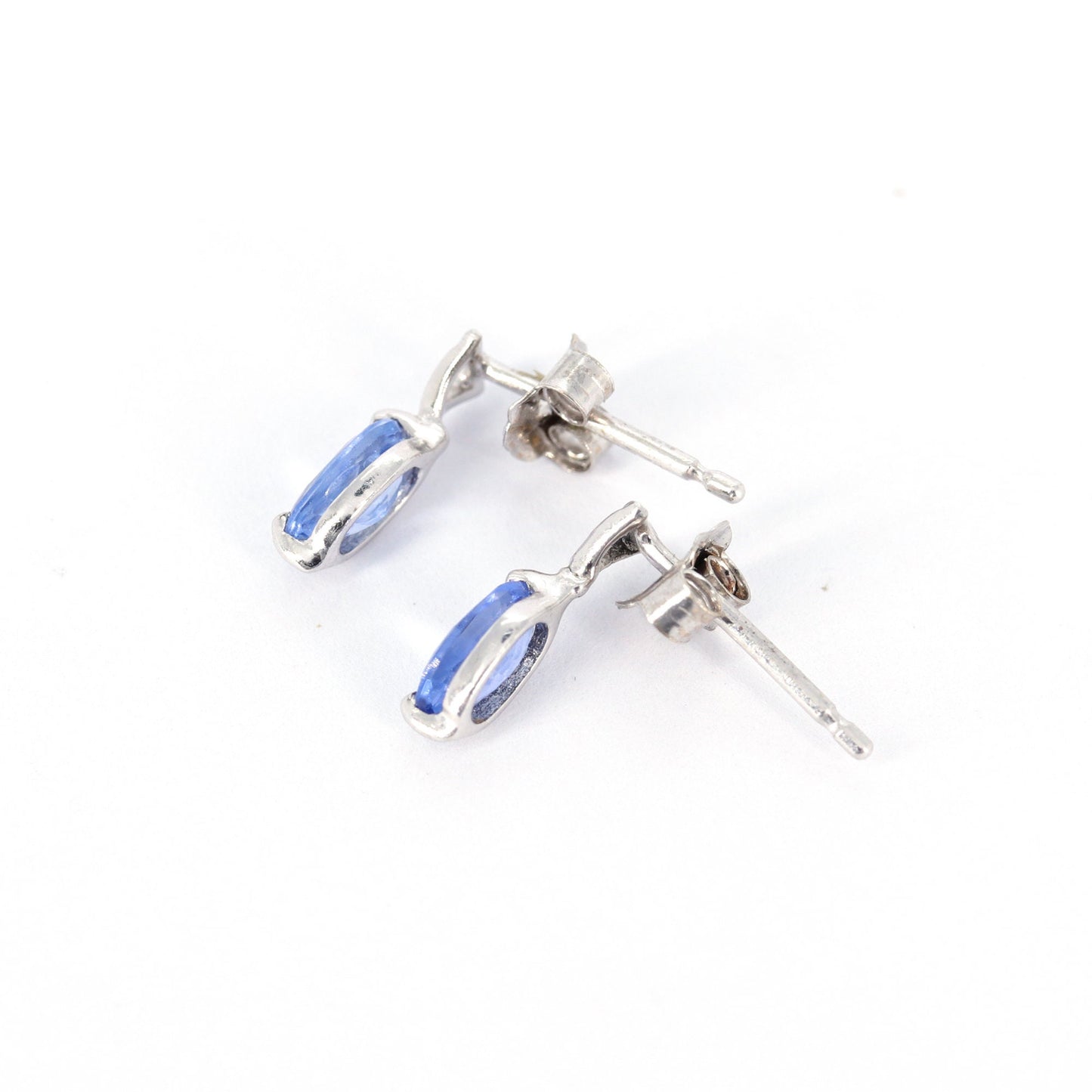 9Mm Tiny White Studded Blue Sapphire Earring 14K Gold