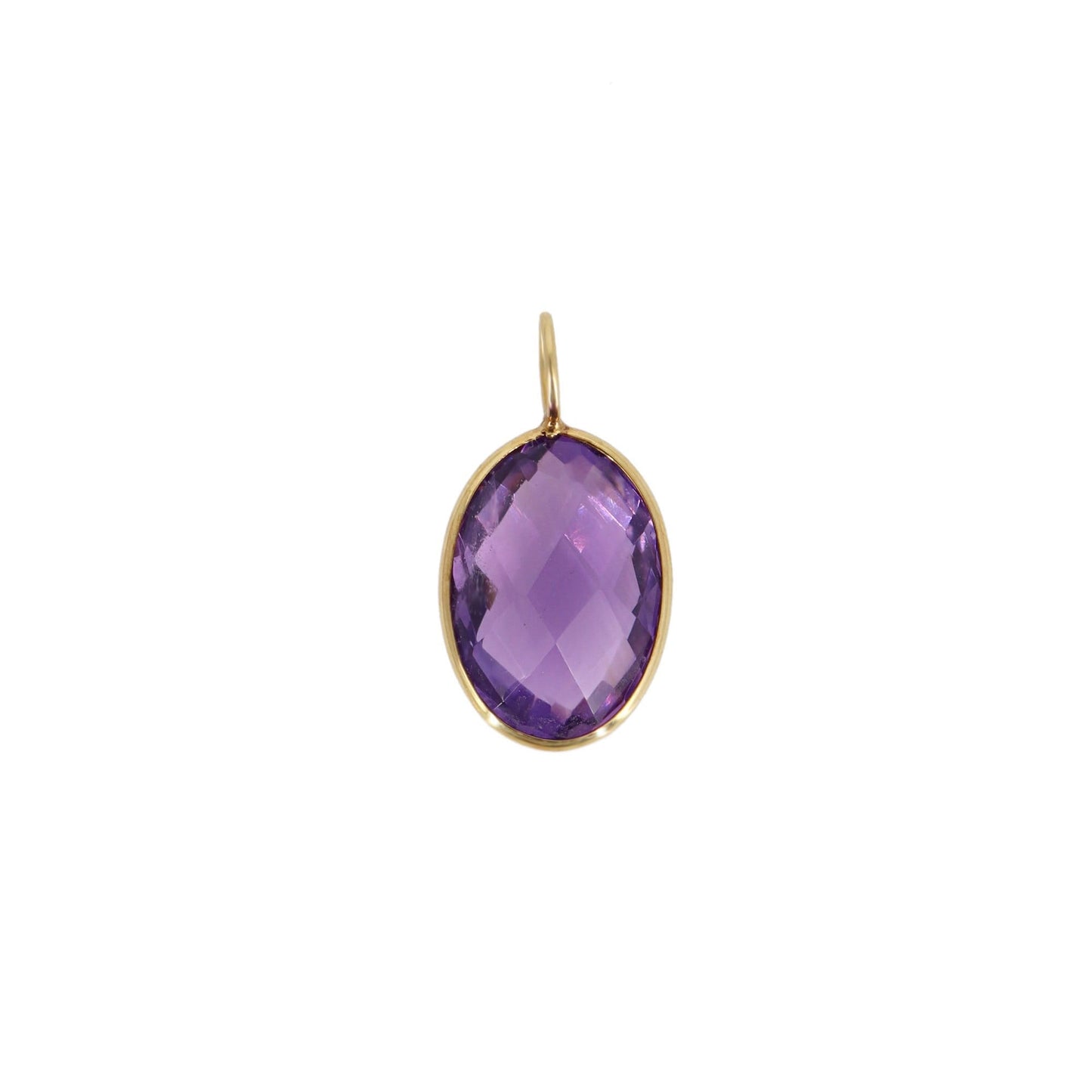 Checker Cut Amethyst Briolette Pendant 14K Gold
