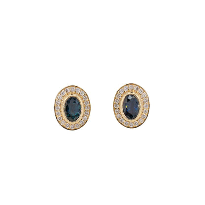 Yellow Studs Blue Sapphire Bezel Setting Fine Sapphire Earring 14K Gold