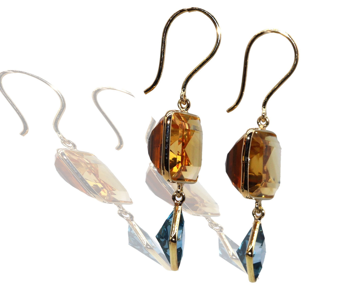 Yellow Handmade Blue Topaz Citrine Hanging Earring 18K Gold