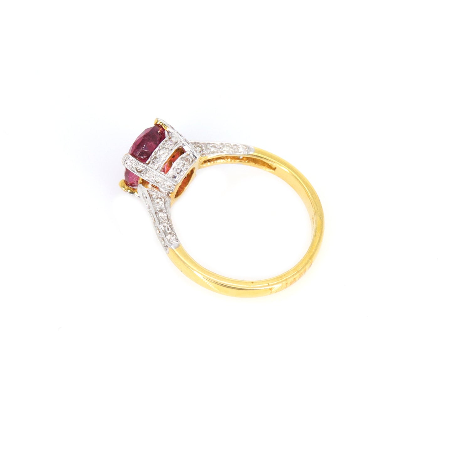 Nice Dark Pink Tourmaline Yellow Ring 18K Gold