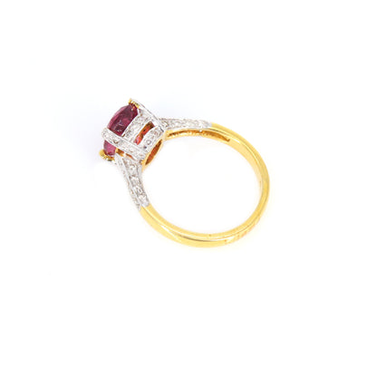 Nice Dark Pink Tourmaline Yellow Ring 18K Gold