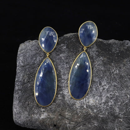 Rose Cut Blue Sapphire Earring 18K Gold