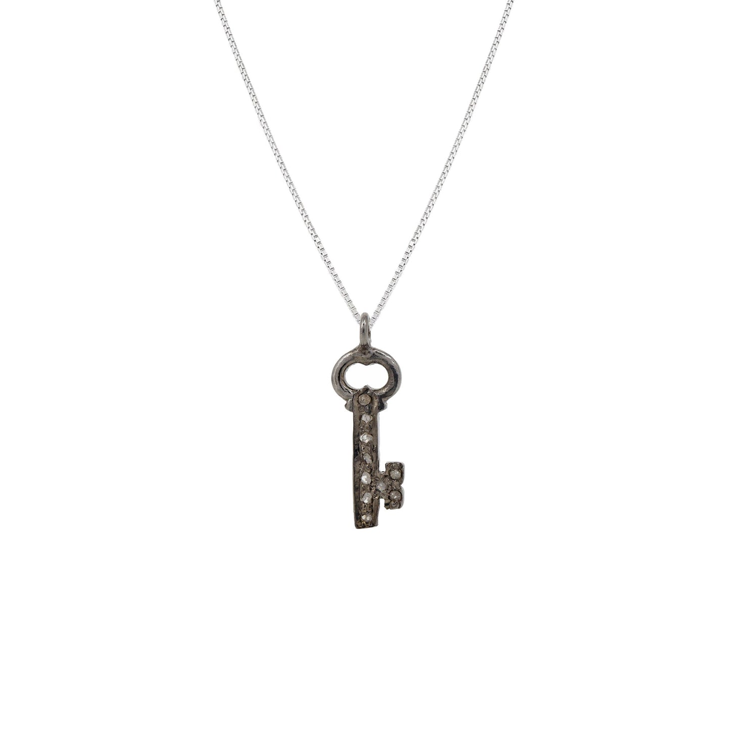 Pave Key Charm 925 Sterling Pave Key Charm Pendant Silver