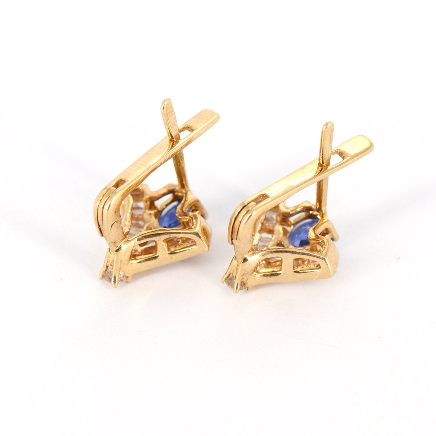 Yellow Studded Blue Sapphire Studs Baguette Cut Round Earring 14K Gold