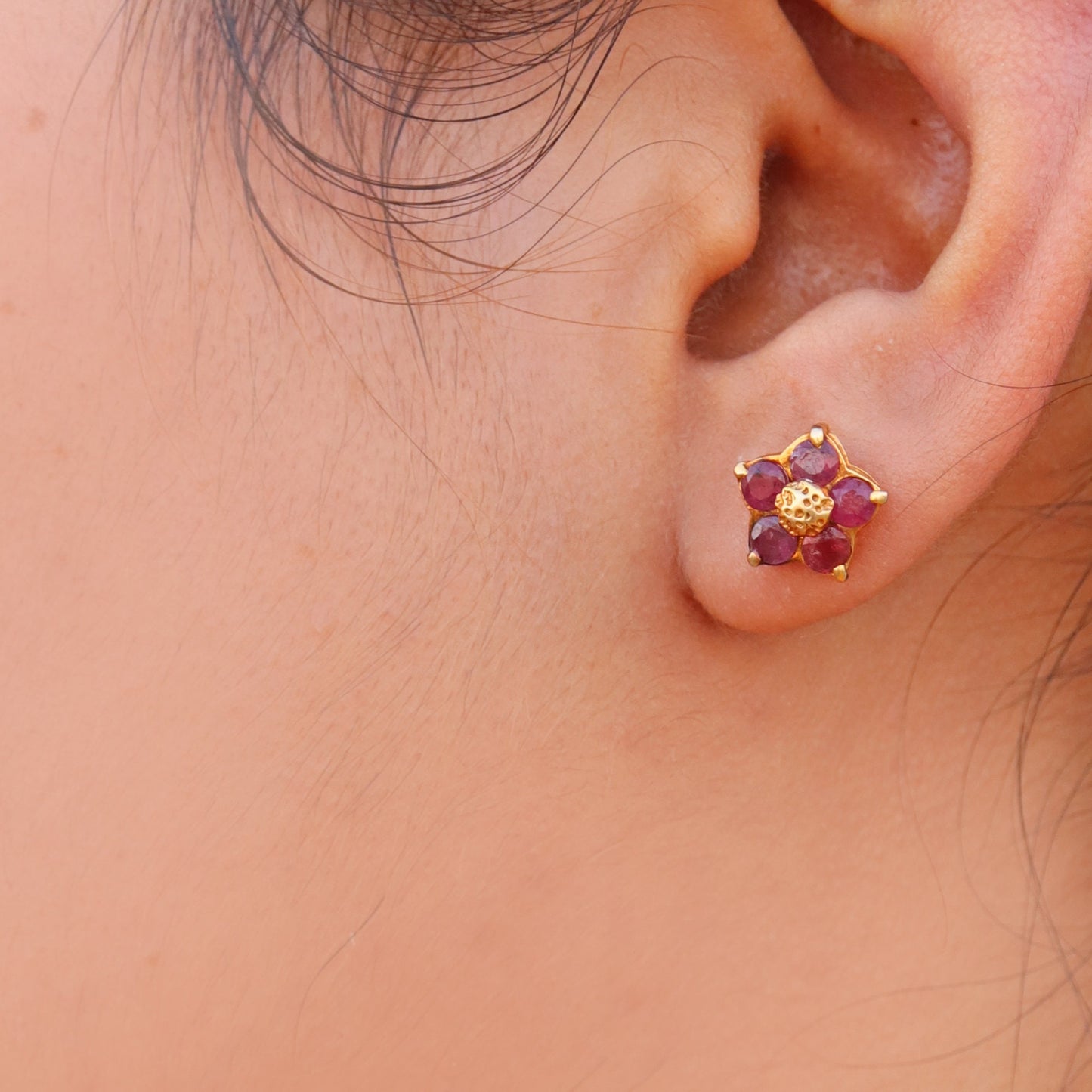 2.50 Round Cut Red Ruby Wedding Push Back Stud Flower Earring 18K Gold