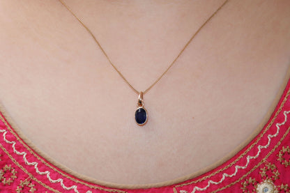 Oval Cut Blue Sapphire Necklace 14K Gold