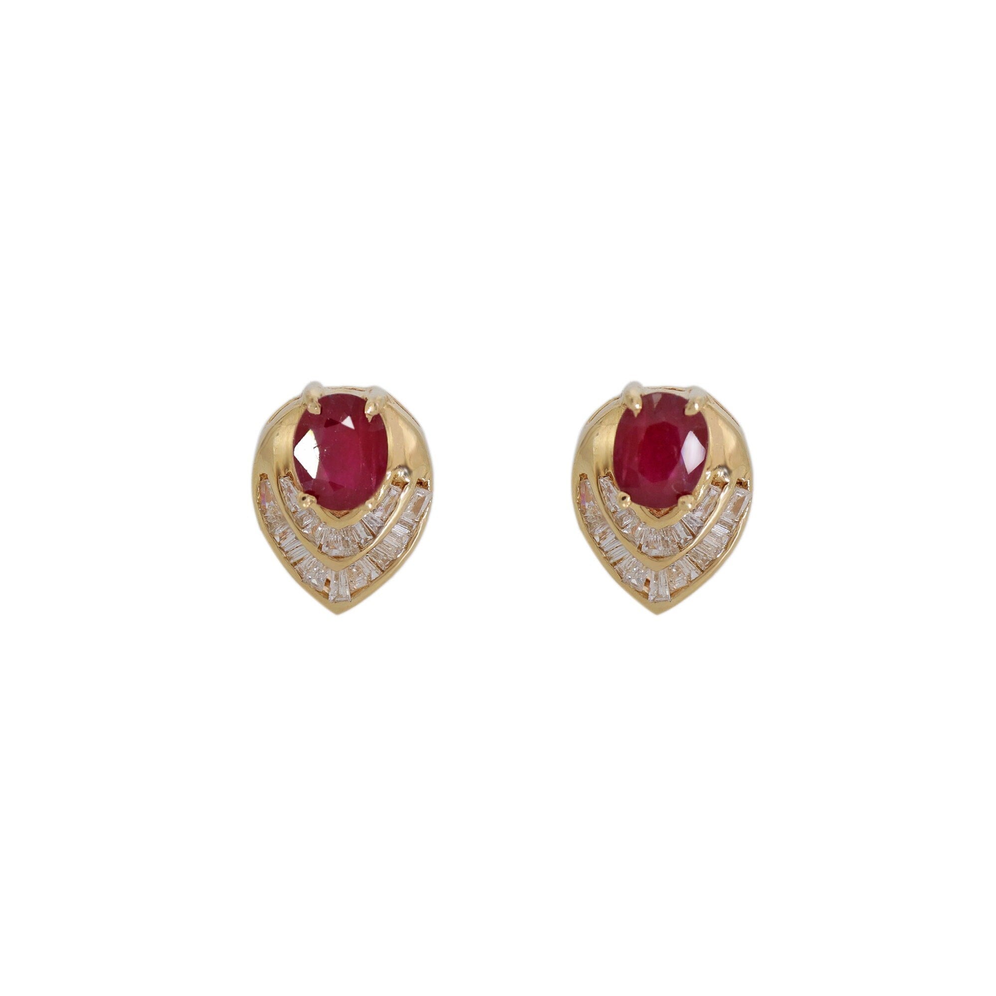 Handmade Ruby Anddiamond Earring 14K Gold