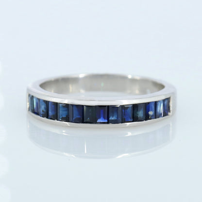 Baguette Cut Blue Sapphire Ring Silver