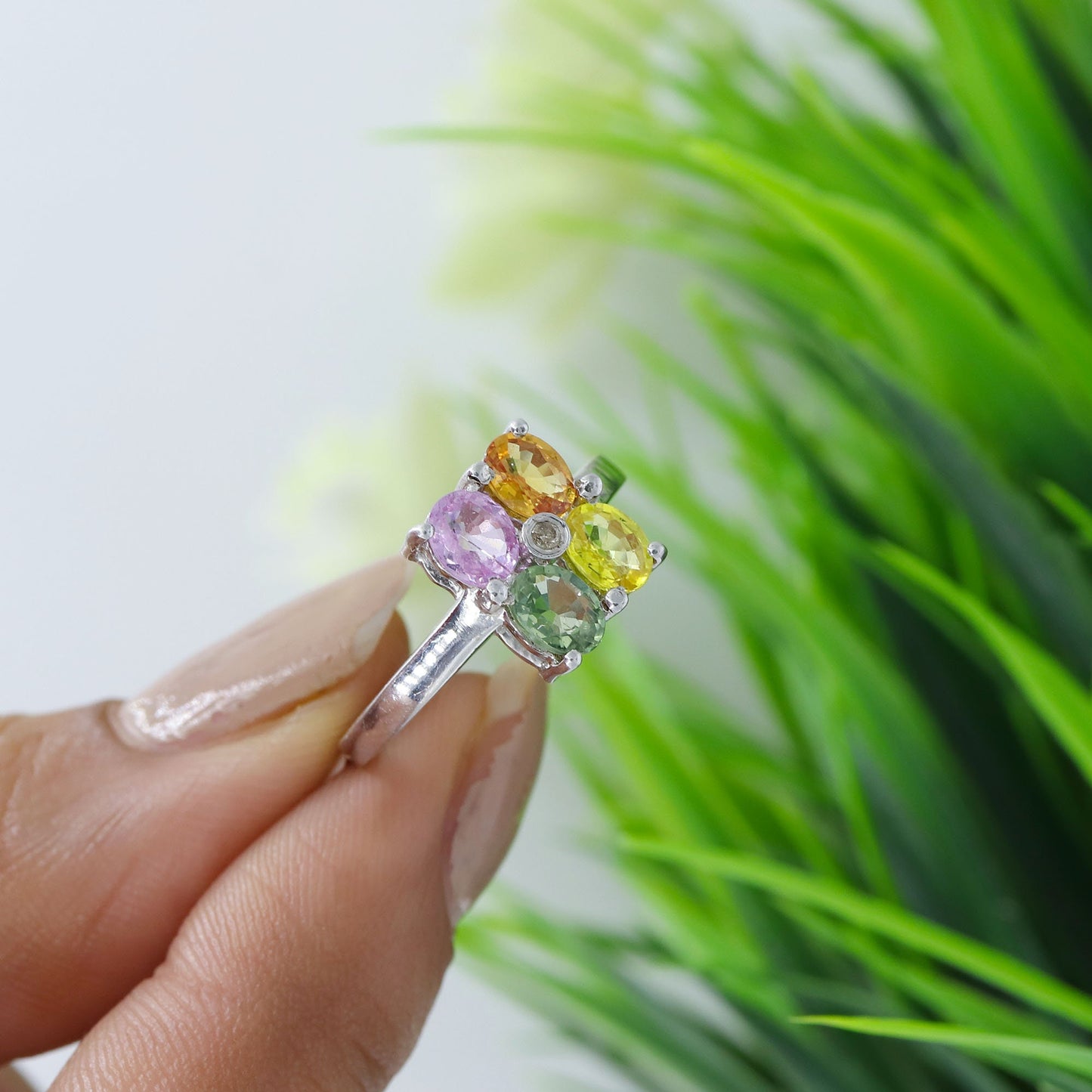 Oval Cut Multi Sapphire & Ring Silver