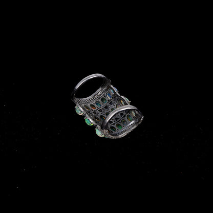 Pave Opal Tanzanite Gemstone Ring Silver