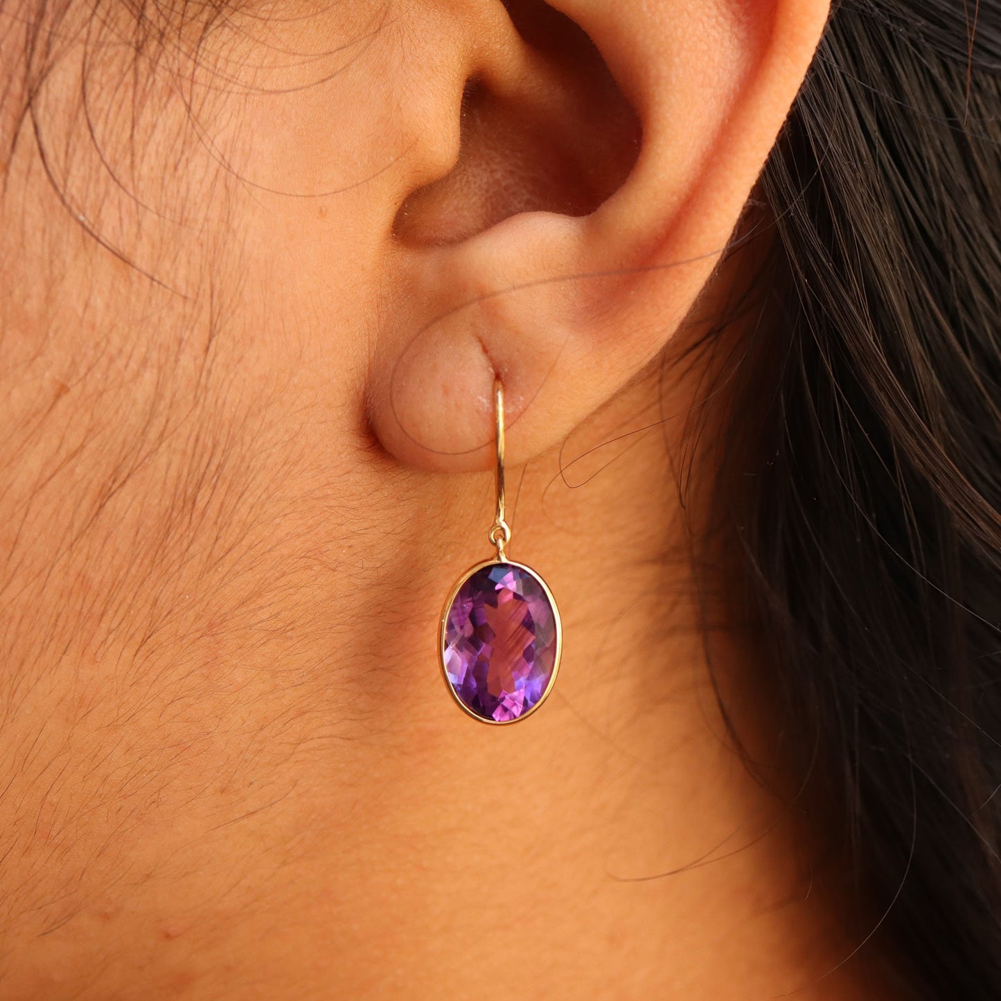 Yellow Handmade Amethyst Hanging Earring 18K Gold