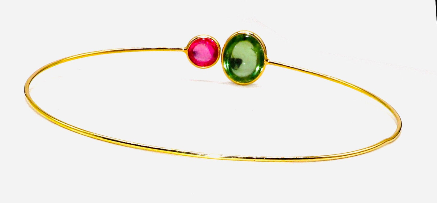 Open Cuff Bangle Flexible Bangle Yellow Bangle Multi Tourmaline Fine Jewelry Anniversary Multi Tourmaline 18K Gold