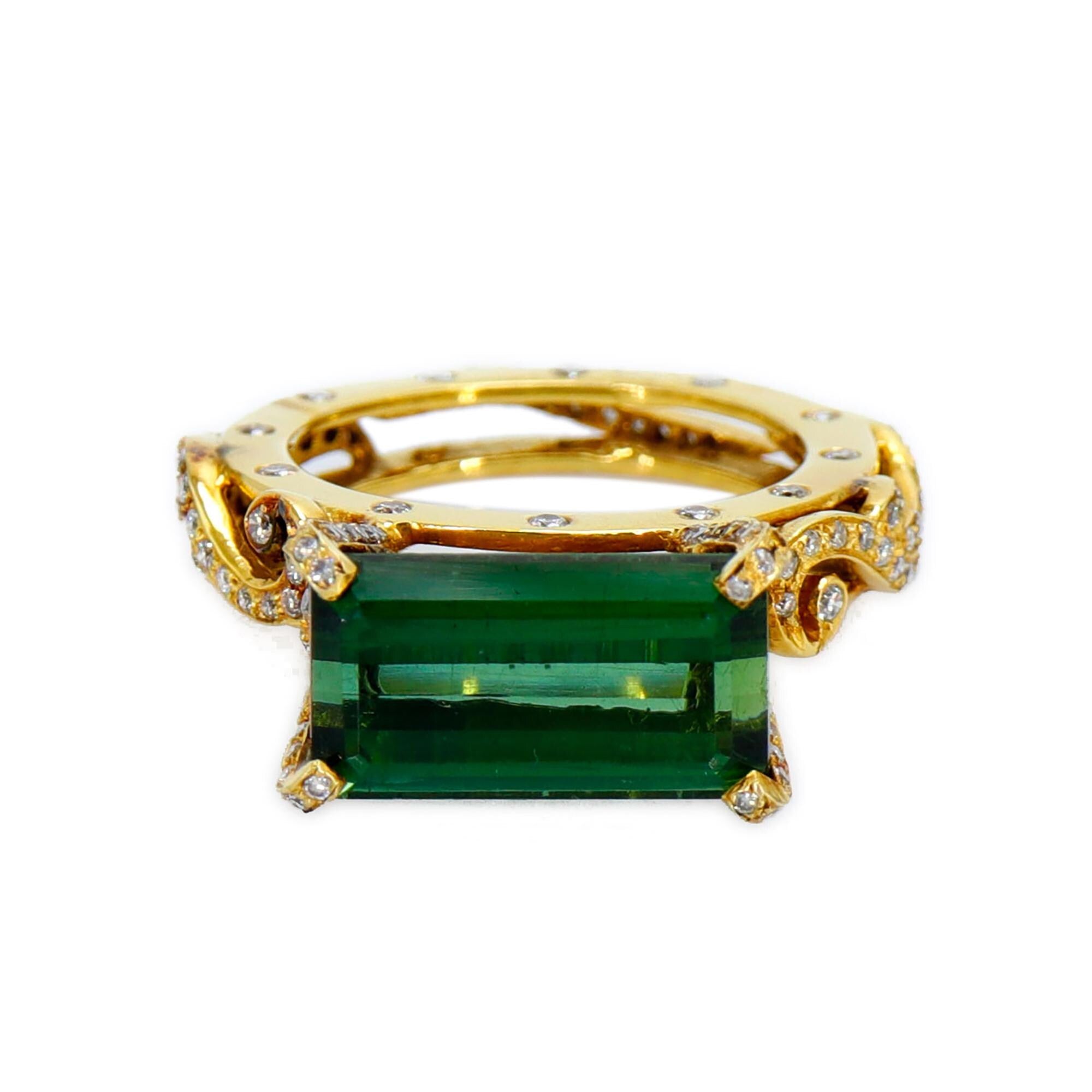 One The Most Unique Emerald Cut Tourmaline Ring 18K Gold