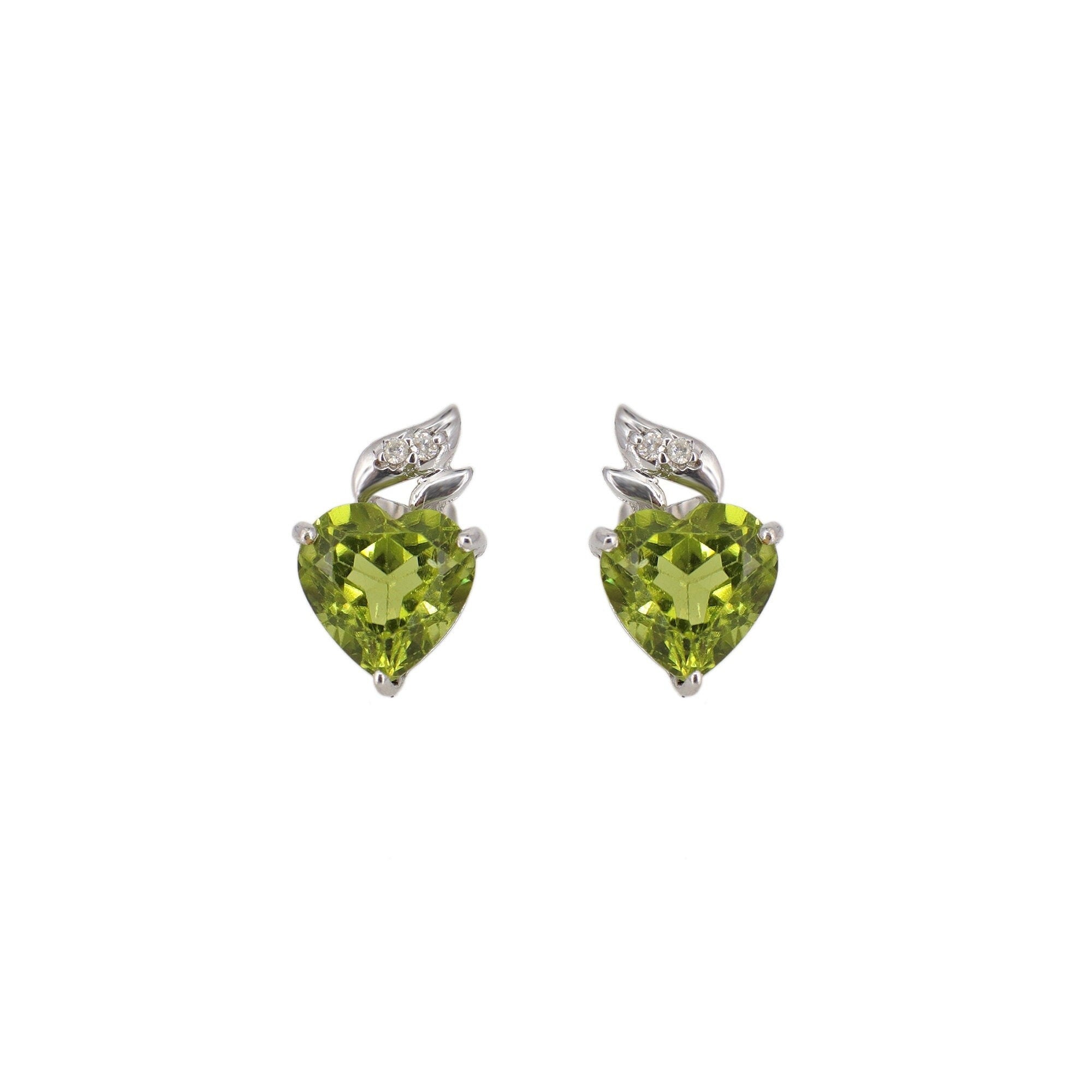 12Mm Tiny White Studded Peridot Earring 14K Gold