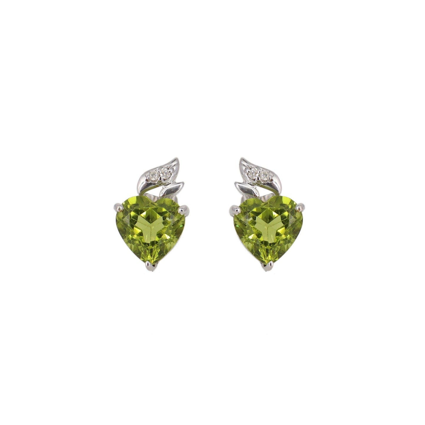 12Mm Tiny White Studded Peridot Earring 14K Gold