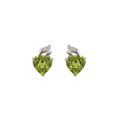 12Mm Tiny White Studded Peridot Earring 14K Gold