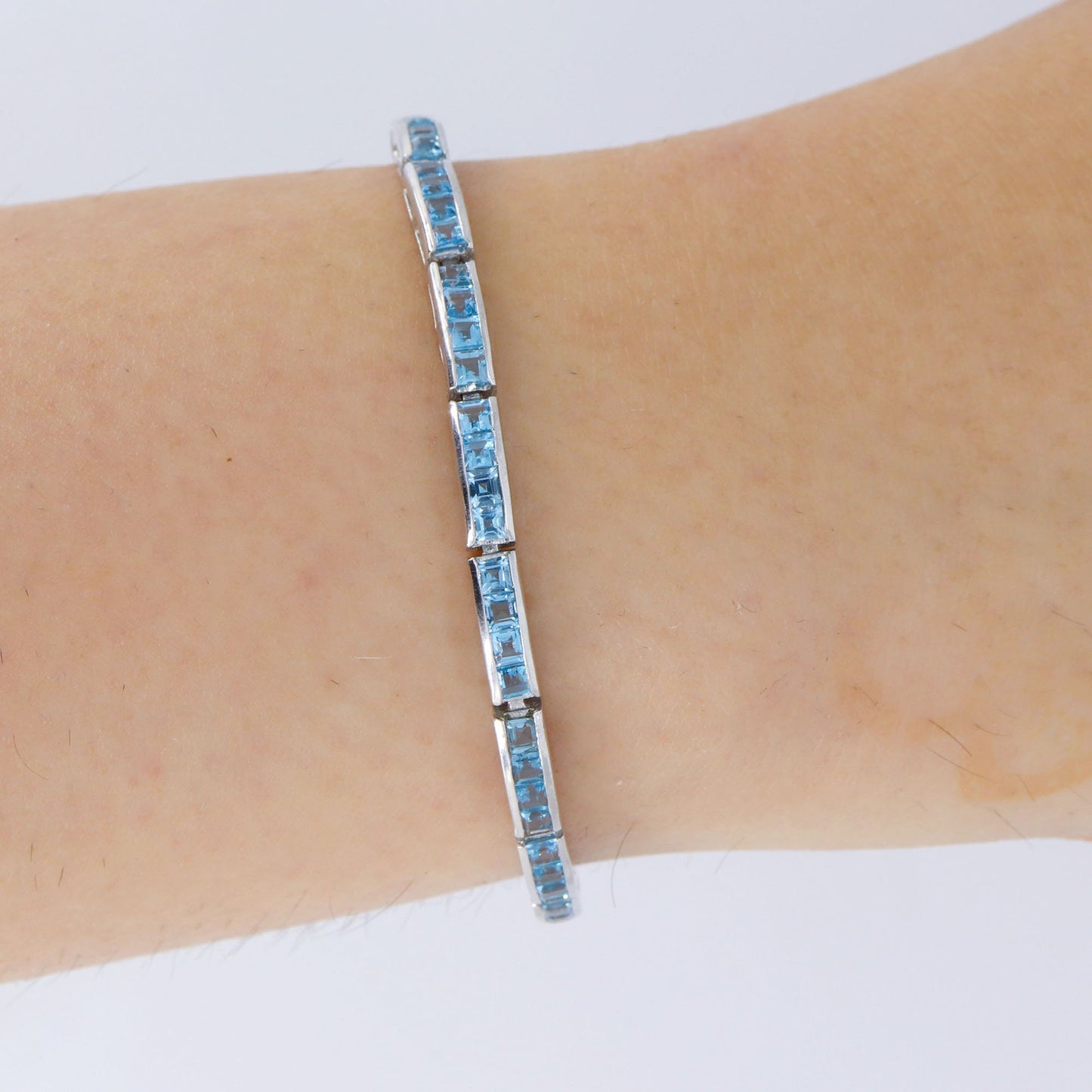 Swiss Blue Topaz Genuine Gemstones 925 Sterling Bracelet Silver