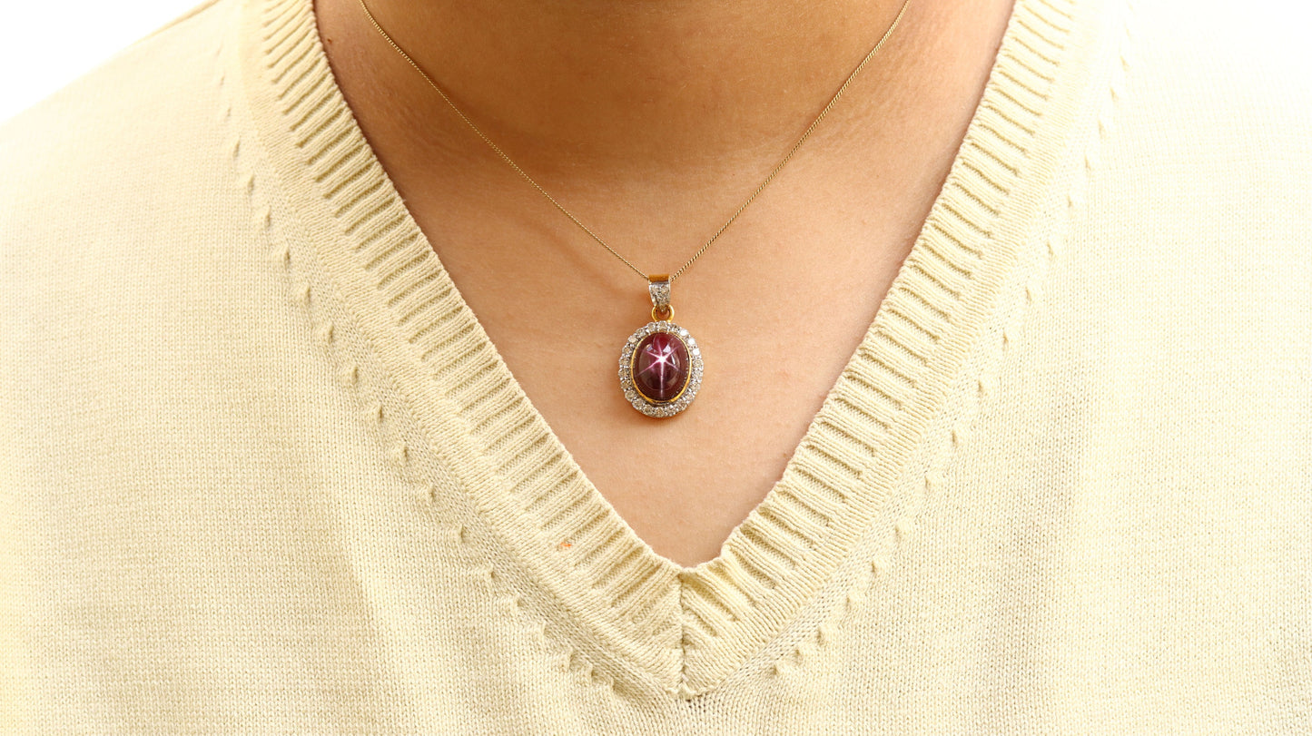 Yellow Vintage Design Ruby Star Pendant 14K Gold