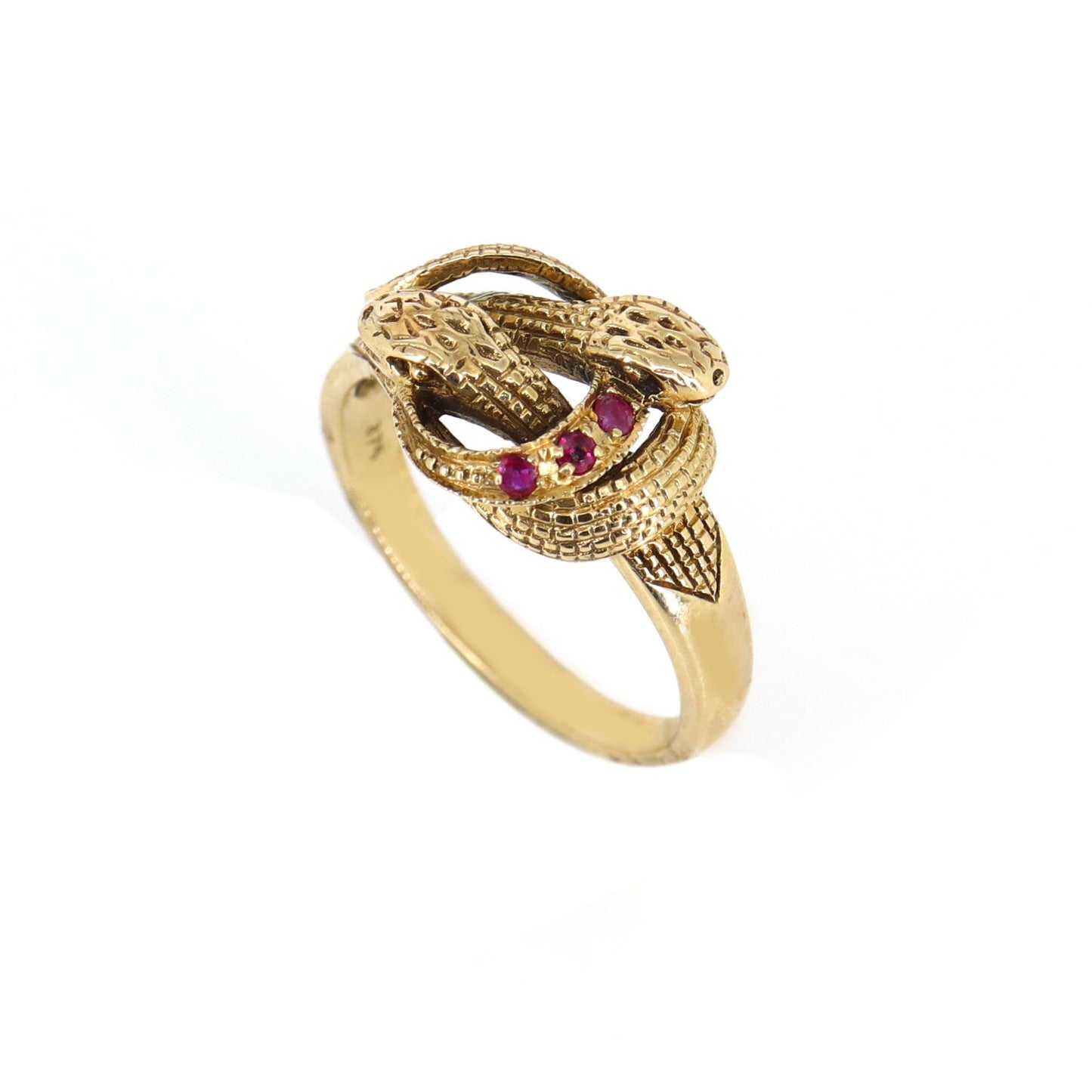 Vintage 9K Double Head Snake Ring Gold