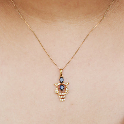 Yellow Blue Sapphire & Pendant 18K Gold
