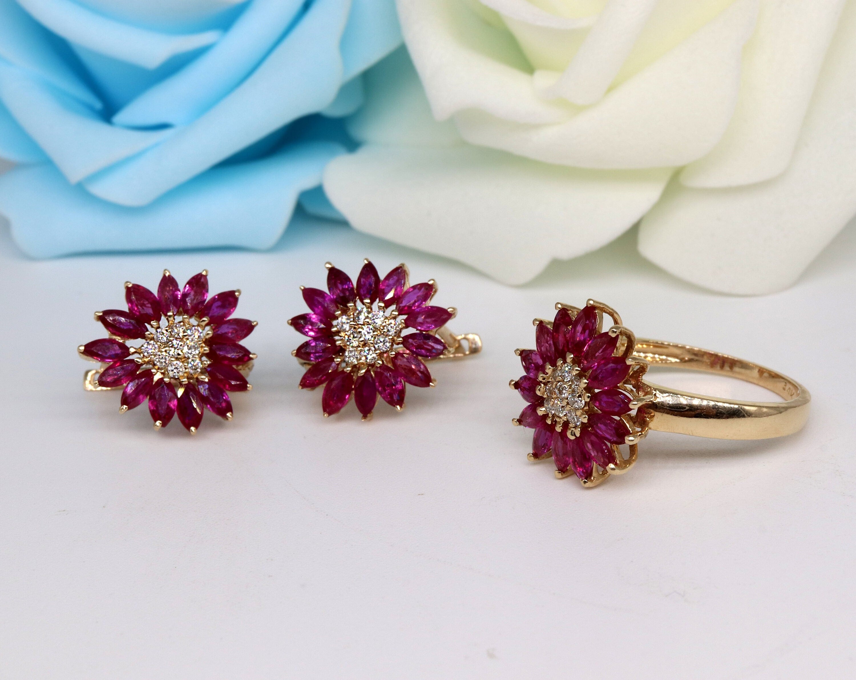 Ruby Gemstone Jewelry Handmade Jewelry Earring 14K Gold