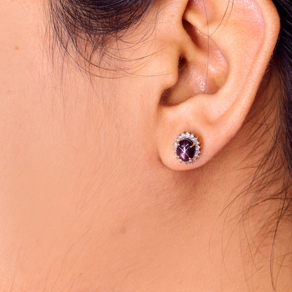 Star Ruby Studs Yellow Earring 18K Gold