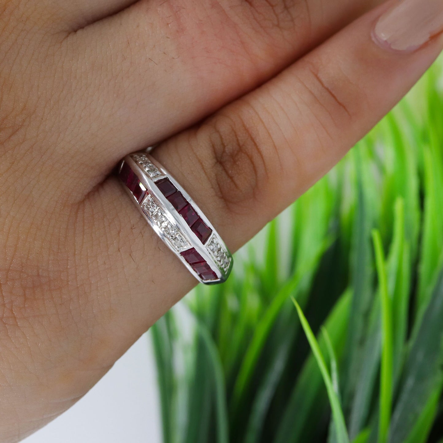 Ruby Band Eternity 925 Sterling Band Dainty Ruby Anniversary Ring Silver
