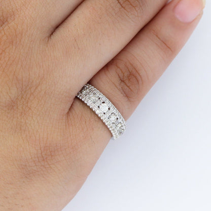 Half Eternity White Band Real Ring 18K Gold