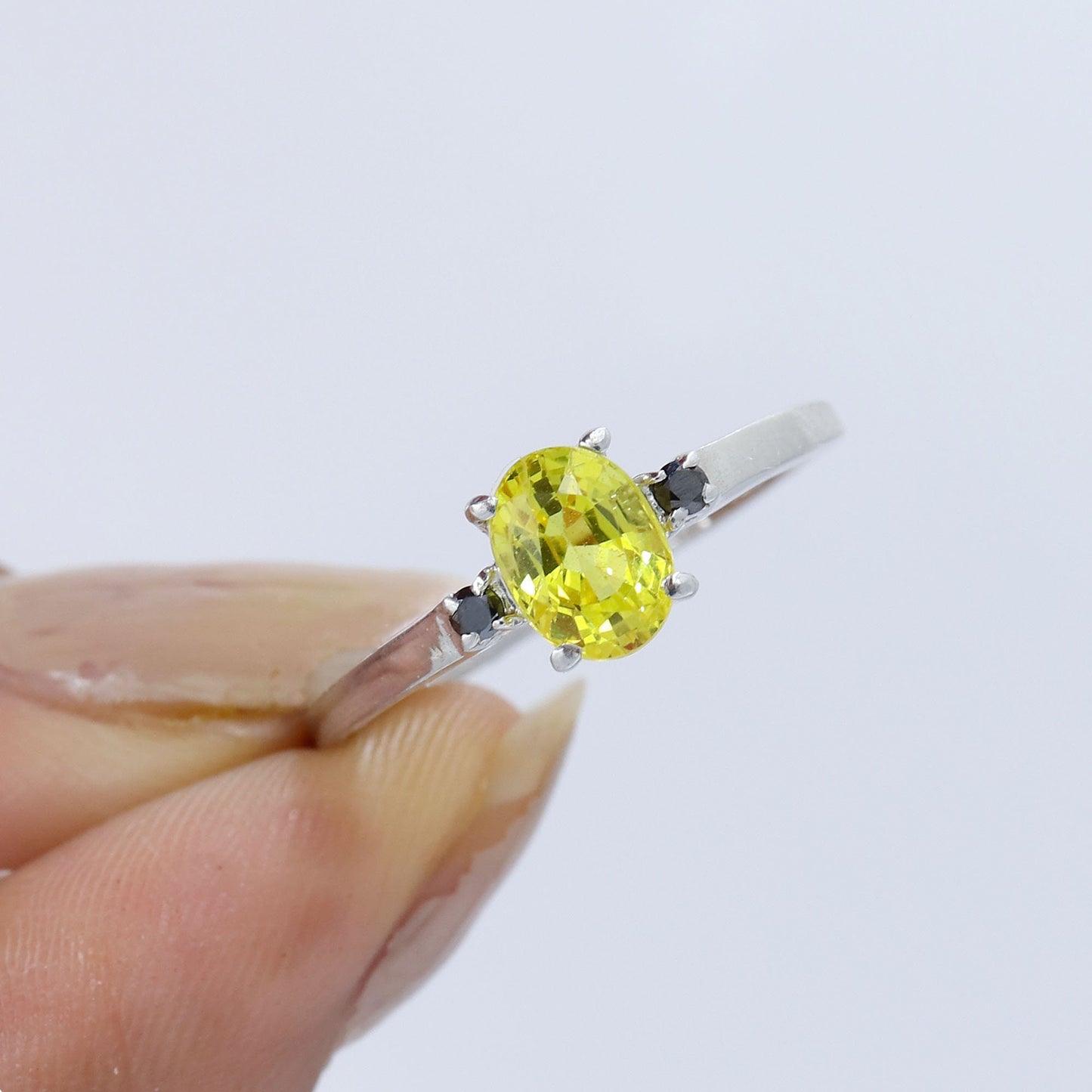 Oval Cut Yellow Sapphire Ring Silver