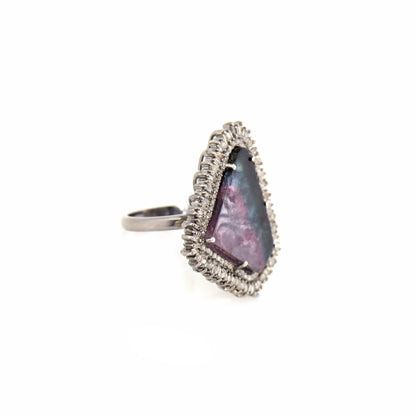 Bio Tourmaline Multi Color Stone Ring Silver