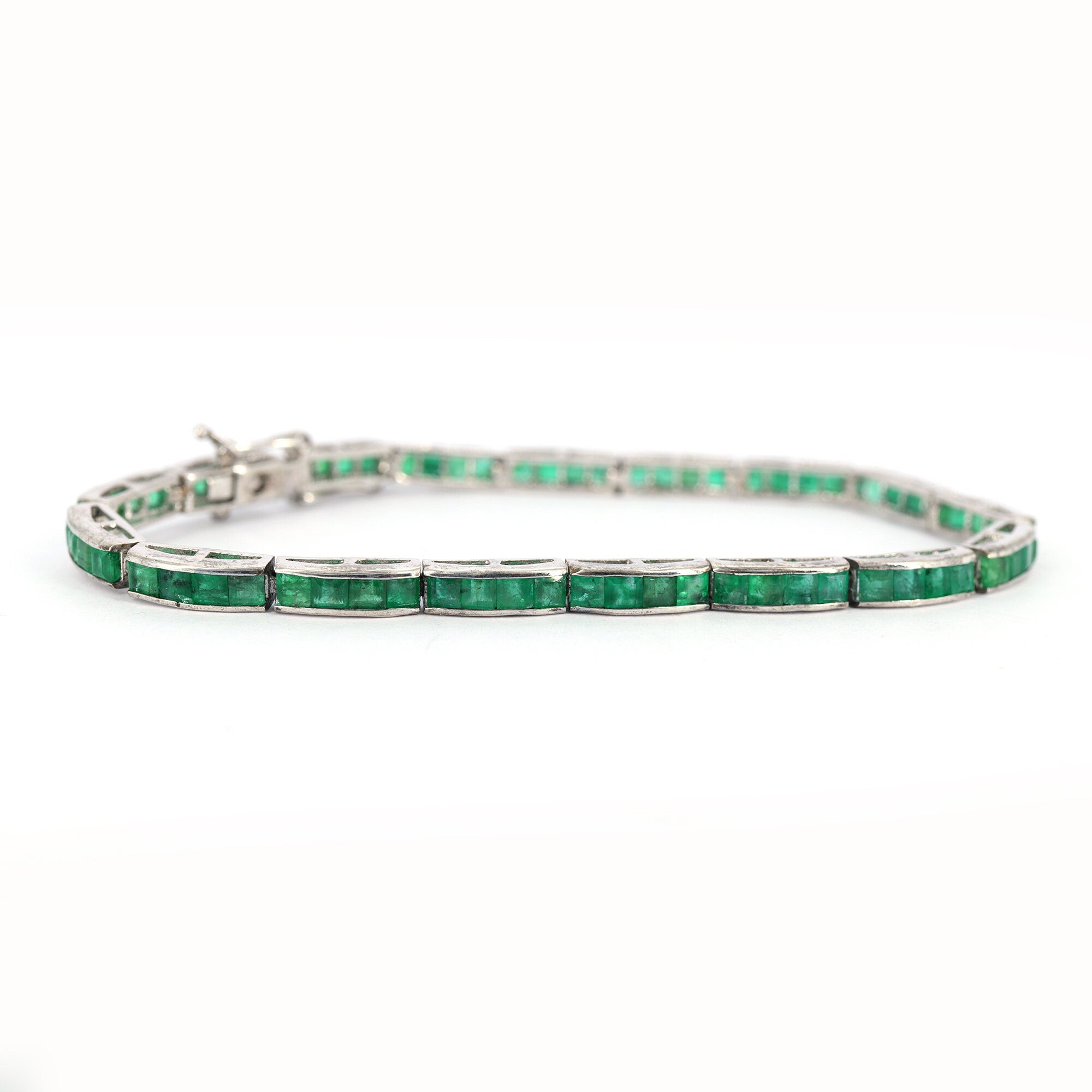 Princess Cut Emerald Bracelet Silver