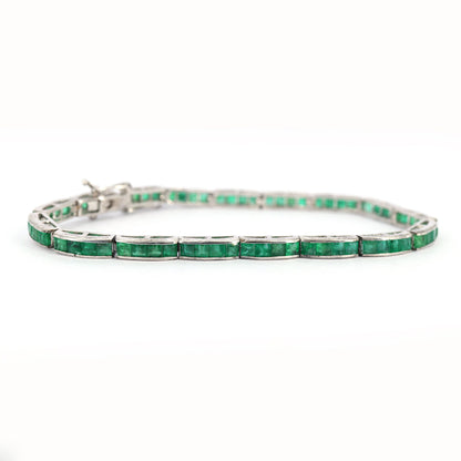 Princess Cut Emerald Bracelet Silver