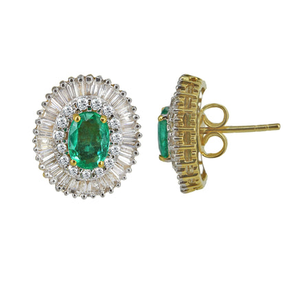 Yellow Studs Oval Cut Emerald & Tapered Baguette Cut Elegant Earring 18K Gold