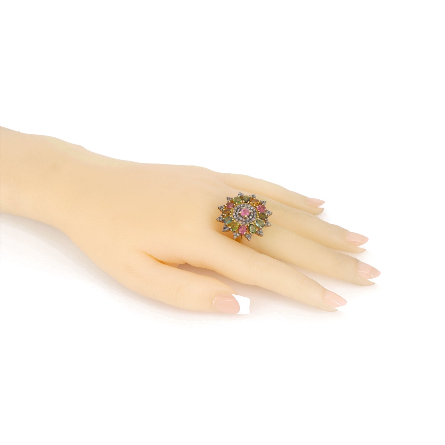 Multi Color Oval Tourmaline Ring Silver