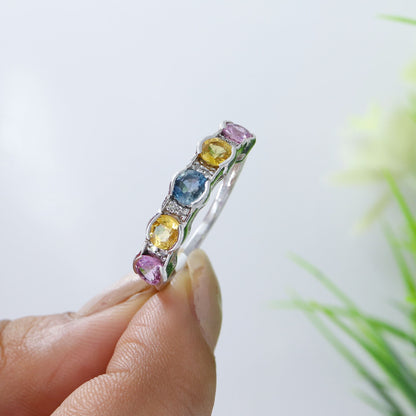 Round Sapphire Gemstone Ring Silver