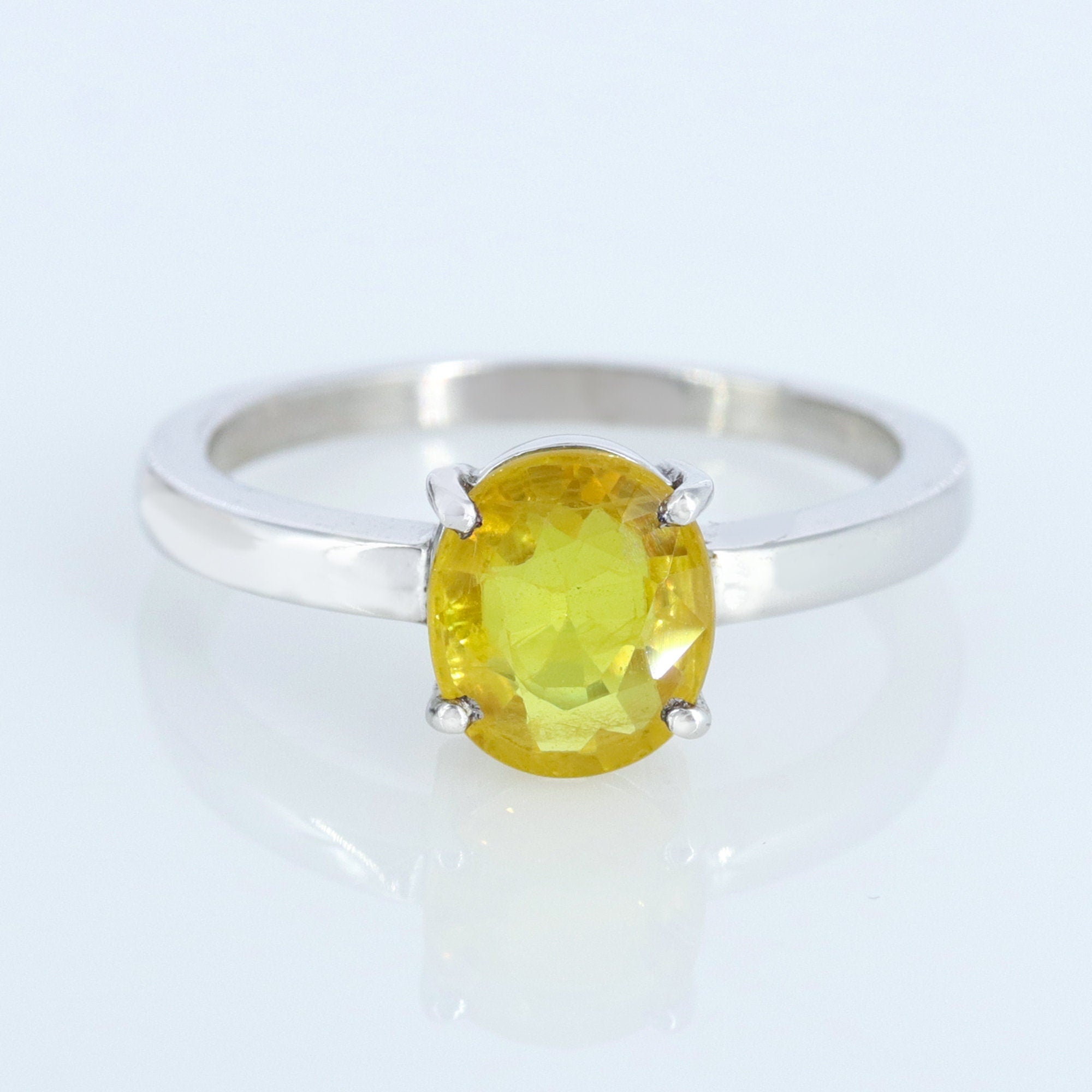 Oval Cut Yellow Sapphire Ring Silver