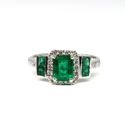 Handmade Emerald Cut Emerald & White Ring 18K Gold