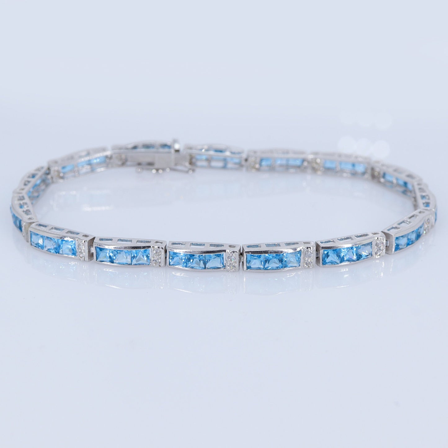 Swiss Blue Topaz & Cubic Zircon Bracelet Silver