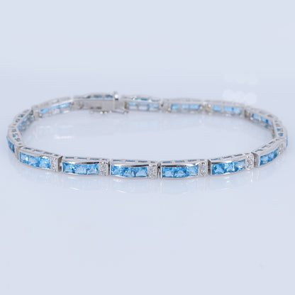 Swiss Blue Topaz & Cubic Zircon Bracelet Silver