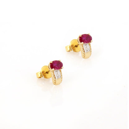 Genuine Ruby Gemstone Studs Minimalist Stud Earring 14K Gold