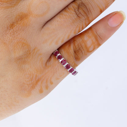 Half Eternity Band Ruby Ring Silver